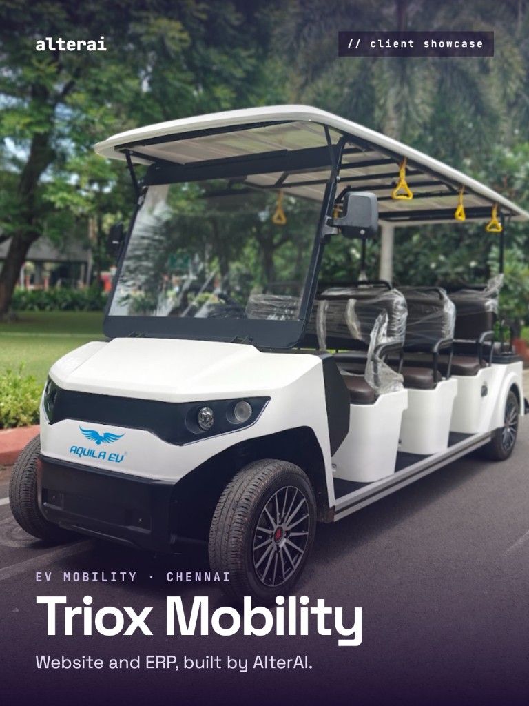Triox Mobility — EV mobility website and ERP built by AlterAI